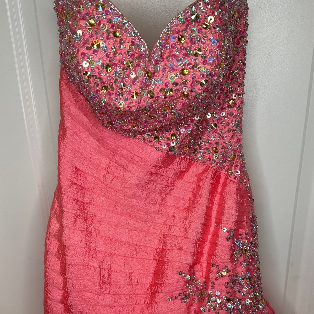 Night Moves Prom Collection Coral Ruffled Gown - Picture 3 of 8